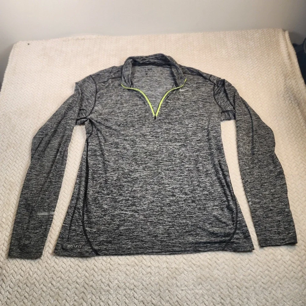 Nike Dri Fit Mens Gray Heathered Long Sleeve Quarter Zip‎ Running Athletic Shirt